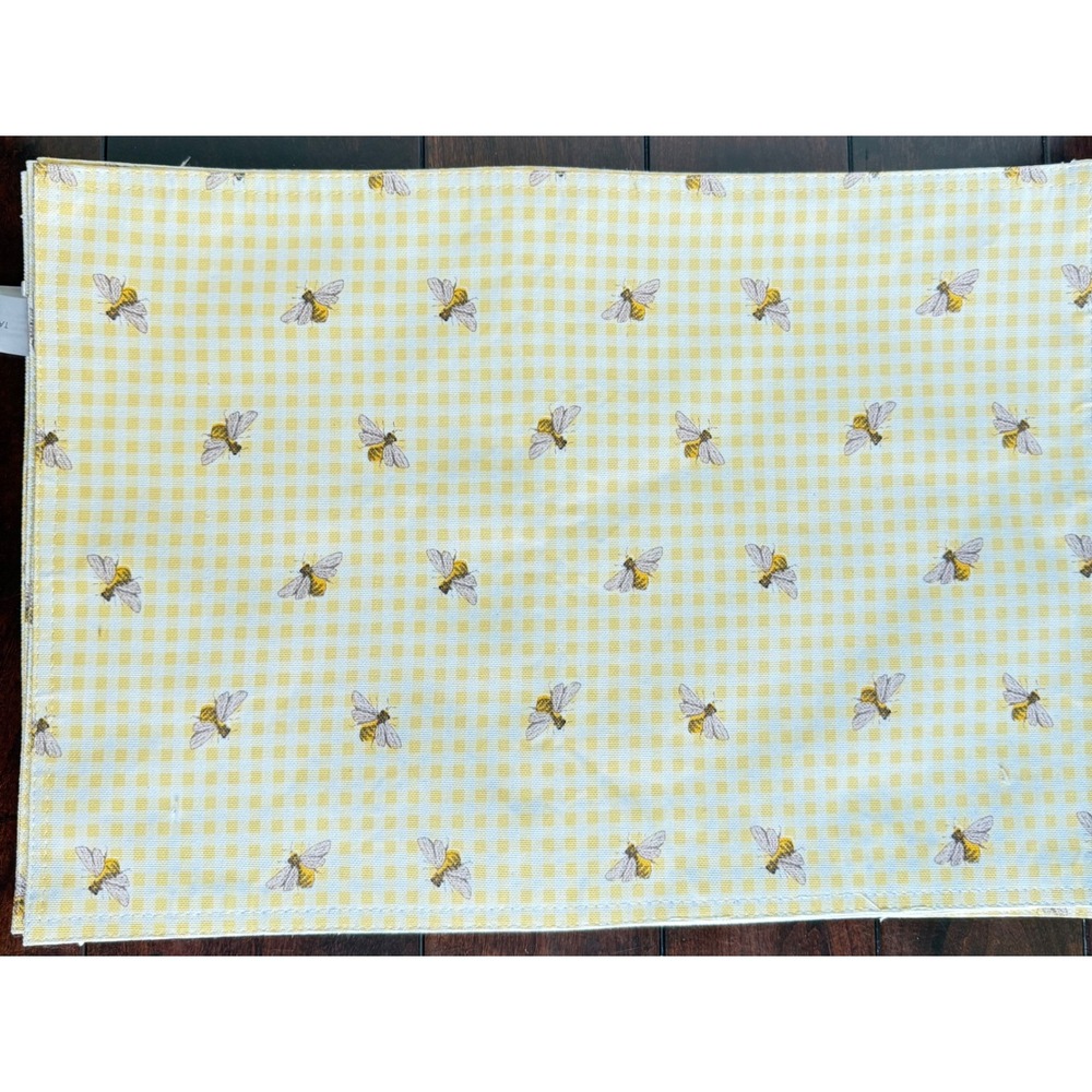 Tabitha Webb Yellow Gingham Honeybee Placemats Set of 4 Whimsy Cottagecore Decor